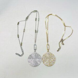 Unbranded Lot of 2 Silver and Gold Tone Statement Necklaces Rhinestone Pendants